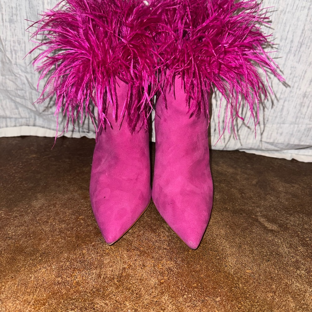 Michael Kors Fuchsia Feathered Ankle Boots